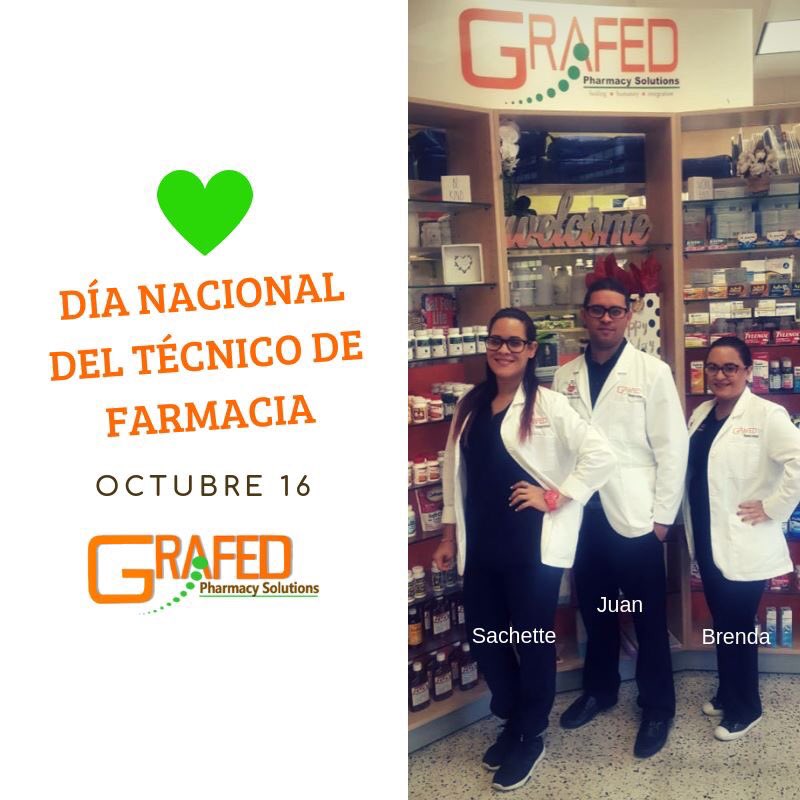 GrafedPharmacy's tweet photo. ¡Acompáñanos a felicitar a nuestros técnicos de farmacia en su día! Nos honra contar con su compromiso y dedicación hacia nuestros pacientes. Ustedes forman parte integral de nuestro éxito. Muchas bendiciones en este día. ¡Felicidades! ❤️💊 #NationalPharmacyTechnicianDay https://t.co/S67zmIbvJ7