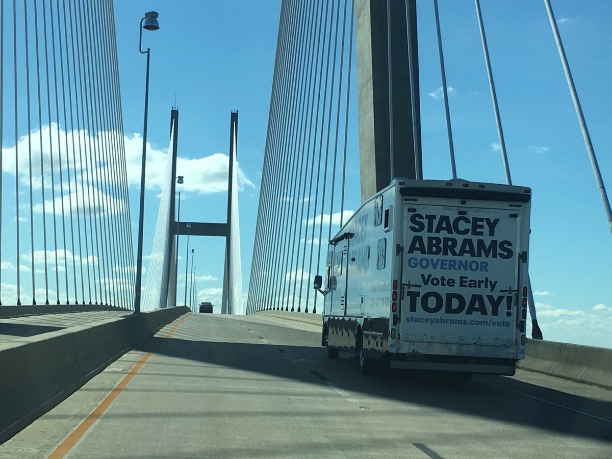 fairfightaction's tweet photo. HONK if you're voting early for @StaceyAbrams! 🙌🏾🚍 

The #WeAreGeorgia Bus Tour is headed to Kingsland, Hinesville, Statesboro, and Savannah! Follow along on Instagram (@staceyabrams) and Facebook: https://t.co/8OekMeP43M #TeamAbrams #gapol https://t.co/fSALfjwD0Q