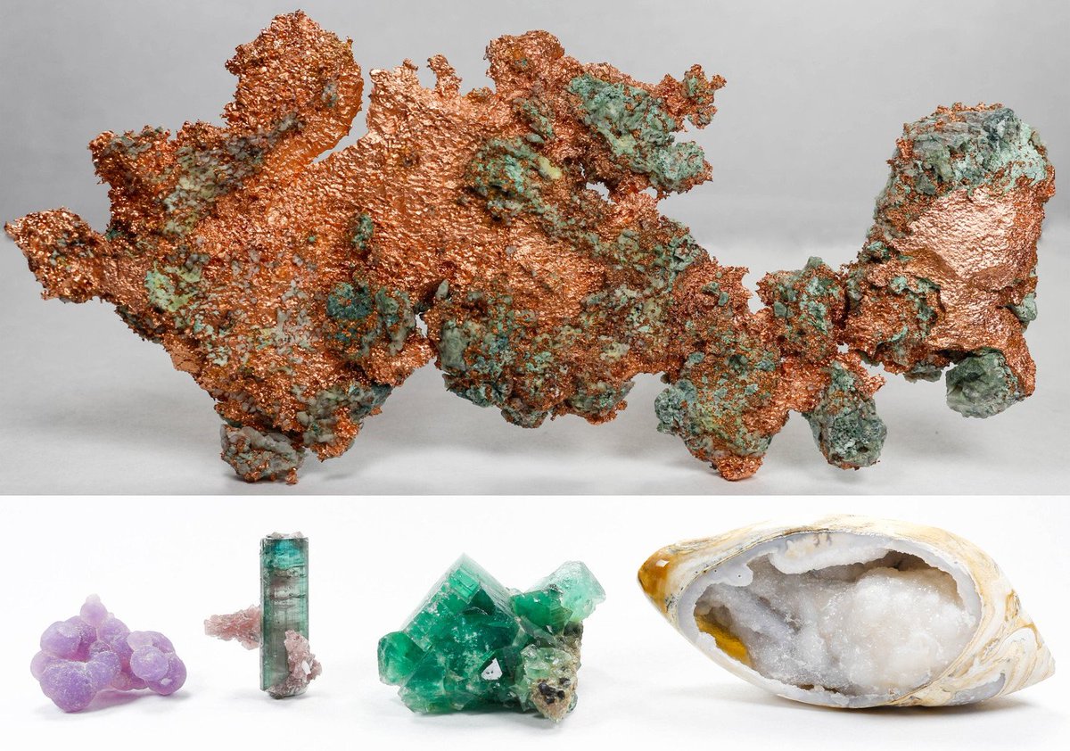 KearneyCoin's tweet photo. Neat Items we brought back from the Denver Coin Show

Natural Copper Vein From Northern Michigan
Grape Agate
Tourmaline 
Rogerley Fluorite From England
Agatized Left Handed Spinning Sea Shell (inside crystals)

#stones #gemstones #gems #copper #agate #tourmaline #fluorite https://t.co/npAcnuWP3O