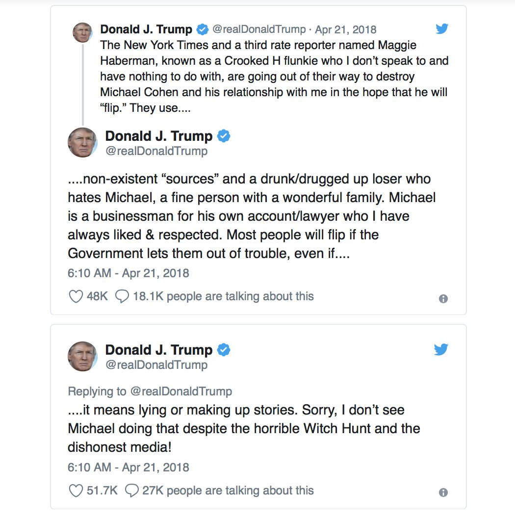 MichaelAvenatti's tweet photo. This is rich on so many levels. If Michael Cohen, who recently pled to 8 felonies and was Trump's lawyer for 10+ yrs, is a "first rate lawyer" and @maggieNYT, who won a Pulitzer, is a "third rate reporter," I am ecstatic I was placed in the "third rate" category. #Basta https://t.co/OgSzgP9kTE