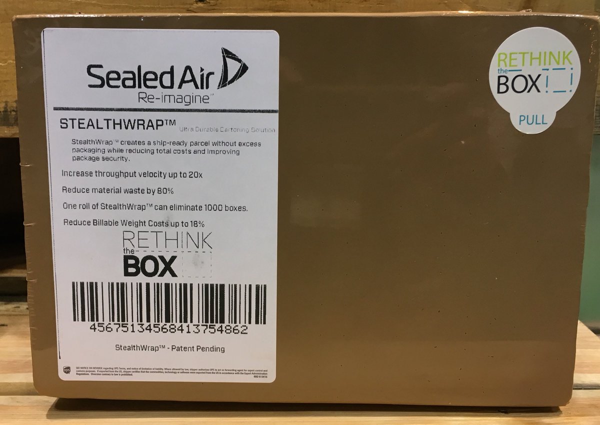 PackmanRick's tweet photo. Sealed Air StealthWrap kraft-look shrink wrap ship-ready #ecommerce  #packaging suitable for sensitive products that should be kept discrete  and other products needs no outer box, cuts excess box pkg by 80% https://t.co/KTkNCMltC8