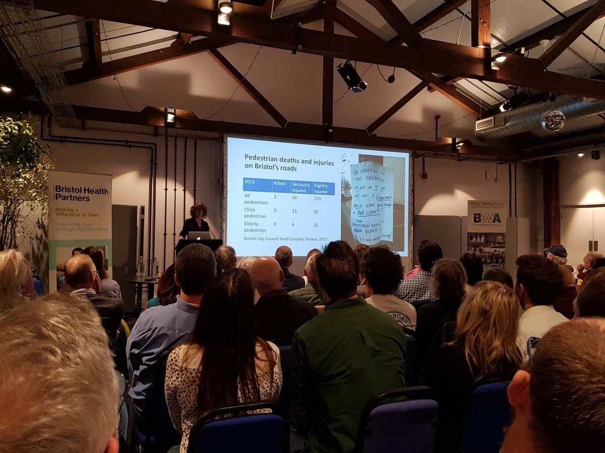 ZoeBanksGross's tweet photo. Huge turnout for @BristolHealthP #SHINE pedestrian event. Scary stats on casualties, especially kids, in #Bristol. Concept of #communityseverance interesting way to look at how roads divide people. https://t.co/sb4lwBW7e9