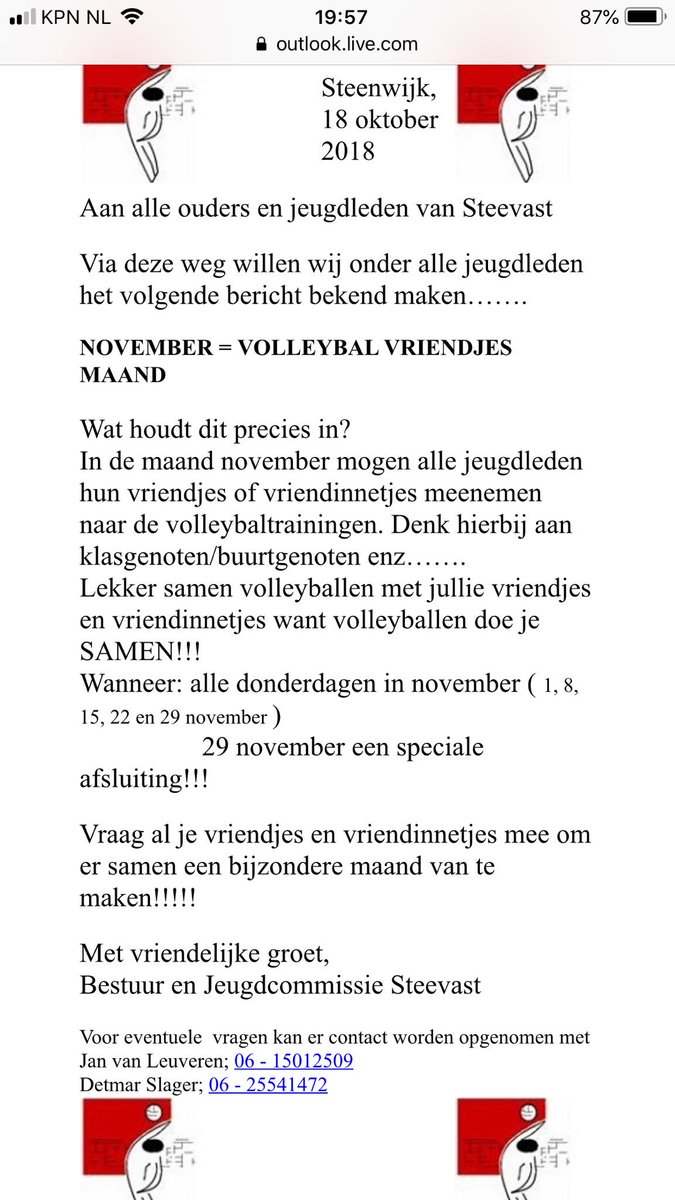 Steevast heeft de gehele maand vriendjes en vriendinnetjes trainingen. Kom gerust langs. Volleybal doe je samen