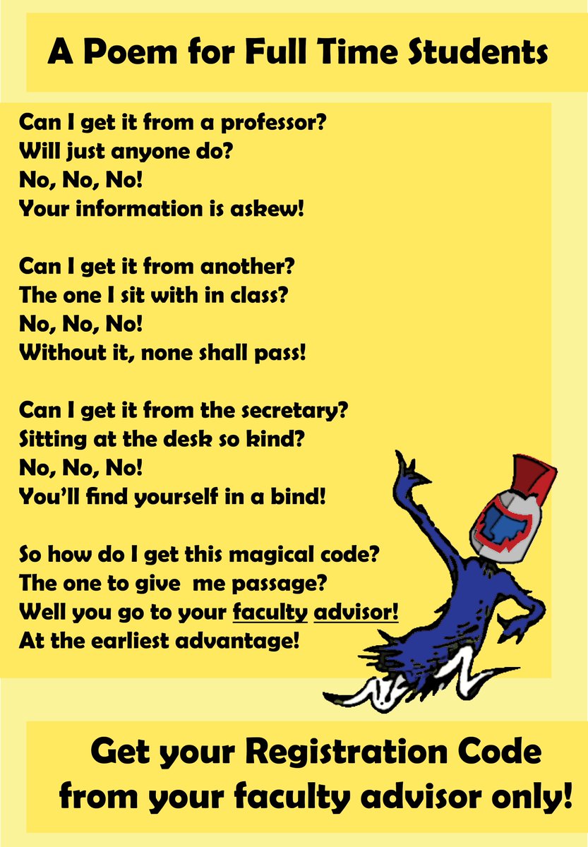 EasternSEPS's tweet image. A reminder for all full-time students:
in order to obtain your registration code you must speak with your faculty advisor only!  🚨#EasternSEPS #registrationcode