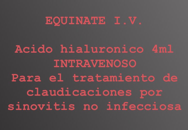 RandlabArg's tweet image. EQUINATE I.V.
Acido hialuronico 4ml INTRAVENOSO 
Para el tratamiento de claudicaciones por sinovitis no infecciosa