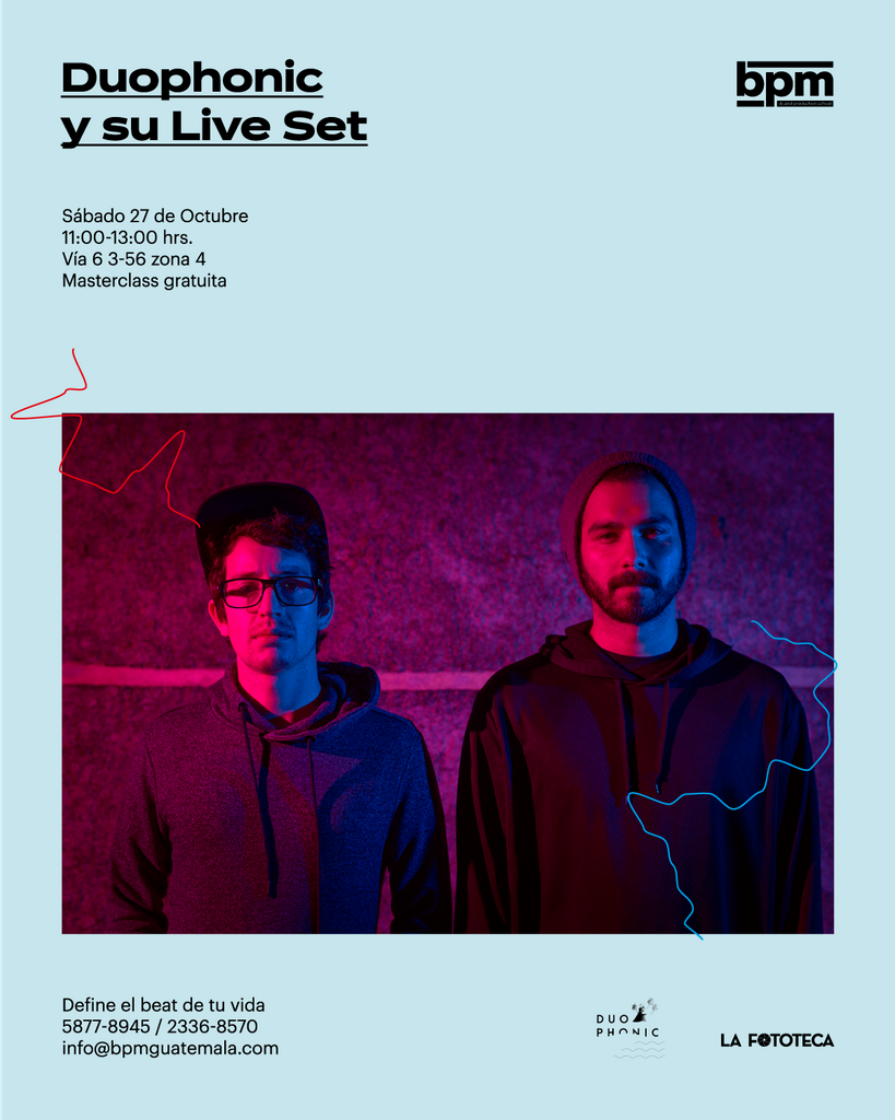 bpmguatemala's tweet photo. ¡El 27 de Octubre tendremos una increíble MasterClass, con el dúo @duophonicliveset y será totalmente gratuito! 🎹

Contáctanos para más información:
☎ 5877-8945
📱 5877-8945 (WhatsApp)
📧 mailto:info@bpmguatemala.com
#playlikethebest #workyourkeys #producerlife #mastering https://t.co/xD3ge24bZy