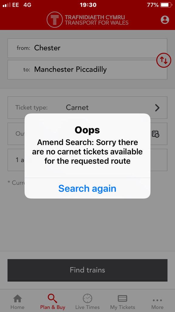 thewrongodds's tweet photo. @tfwrail Tried Piccadilly also. Got this error message https://t.co/q1VDpcMl8T