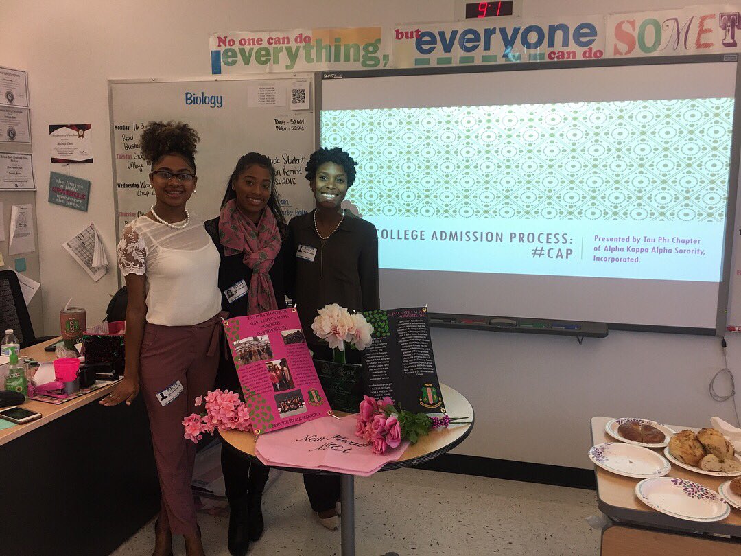 TauPhiAKA's tweet photo. Episode 3 of PINK•ish, “If You’re Reading This It’s Too Late #CAP” this morning consisted of Tau Phi attending Cleveland High School to discuss the importance of the College Admissions Process✏️📚 #TauPhiAKA #NMAKAs #AKAUG #Excellence #SkeeWeek2018 #SensationalSouthCentral https://t.co/jGfNZX0M2o
