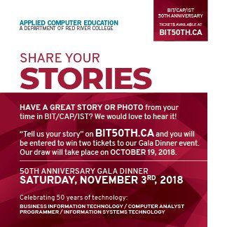 rrcace's tweet photo. We are running a draw! Closing on Friday, October 19th, 2018. Share your stories/photos from your time in BIT/CAP/IST for a chance to win a pair of tickets to our 50th Anniversary Gala Dinner. https://t.co/vTyRFM86kV #bit50th @rrcbit https://t.co/62wyoVNTlF