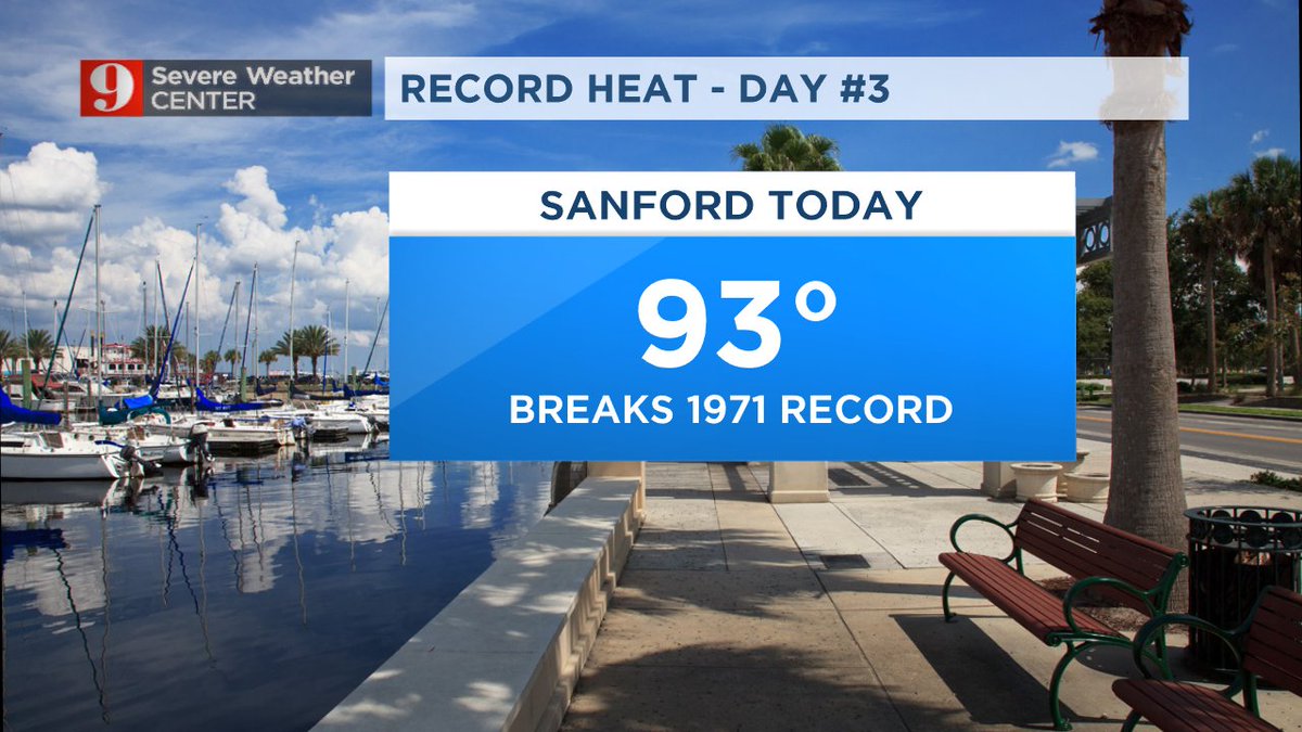 GWaldenWeather's tweet photo. ...Now even hotter, Sanford just broke the record high temperature. #WFTV #Florida #Orlando #FLwx #FLClimate https://t.co/fAgcyxVmdW