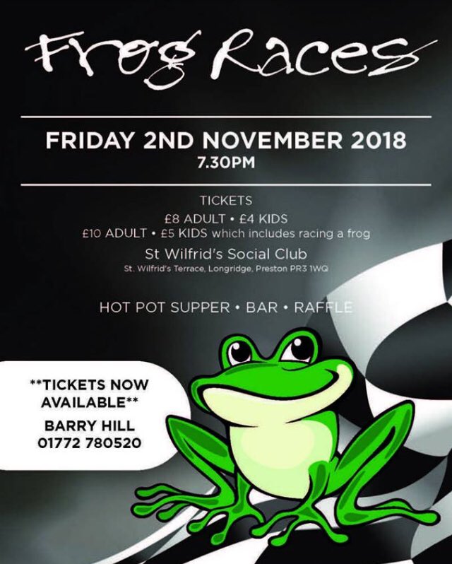 Get this in your diary <a href="/TeddWalmsley/">Tedd Walmsley</a> <a href="/StagsGoosnargh/">Stags Head</a> @goosnargh_golf <a href="/LongridgeYFC/">Longridge YFC</a> #frogracing #fun #fundraising pls RT and spread the word