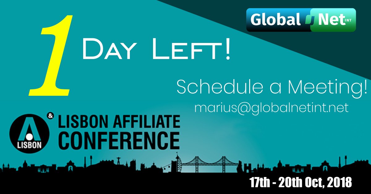 Marius_GNI's tweet photo. JUST 1 DAY LEFT until @iGBAffiliate Affiliate Conference 2018 at #Lisbon ! Schedule a meeting with me via marius@globalnetint.net ! #LiAC2018 #FinTech #iGaming #Ecommerce #B2B #Affiliate #FXTrader #Payments https://t.co/eQnezCAUyG