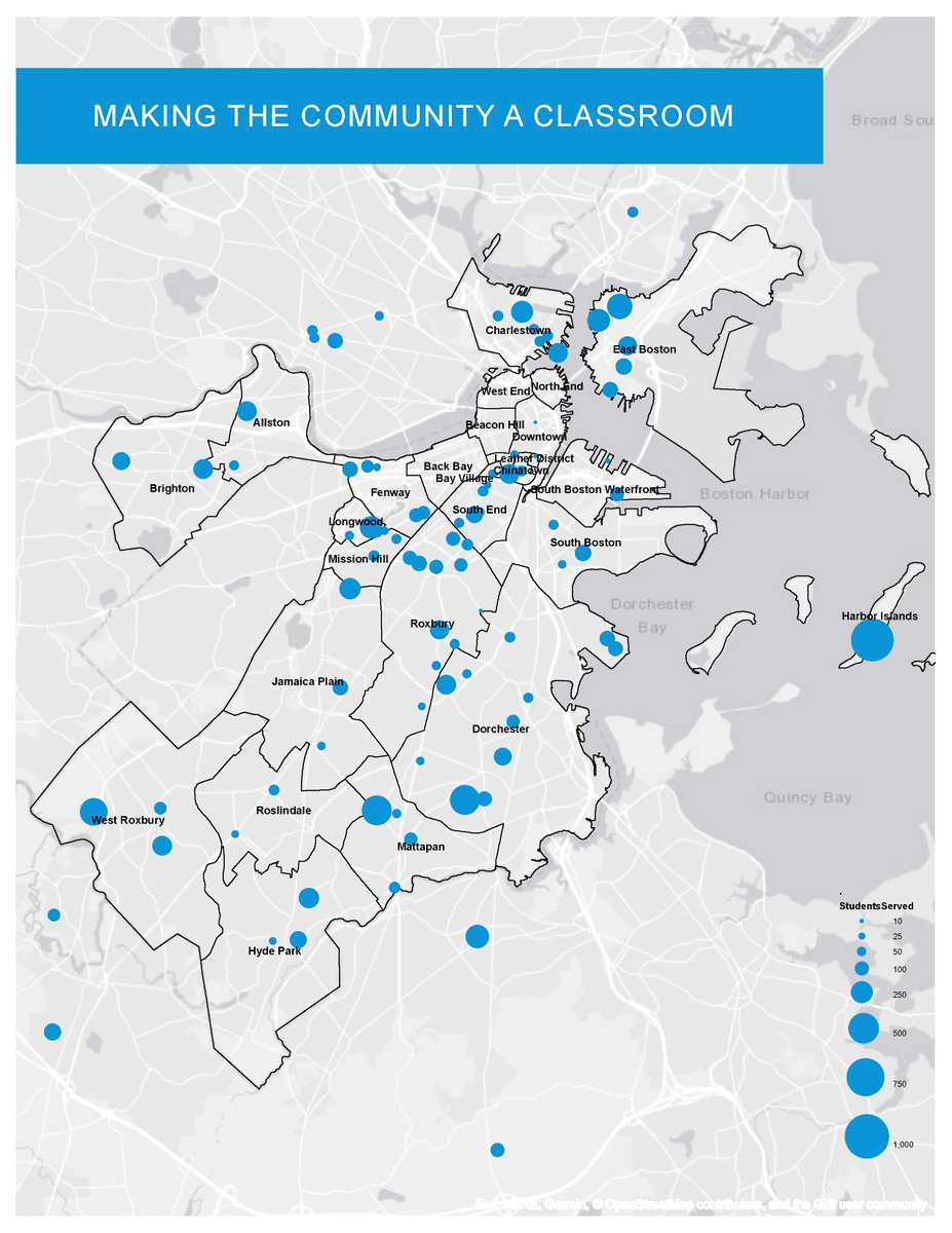 BostonBeyond's tweet photo. This map represents where 12,463 students attended programs this summer. Can't wait to see everyone at Boston's 5th Quarter By the Numbers event tomorrow morning! #5thQuarterofLearning https://t.co/KsRedMyCvU