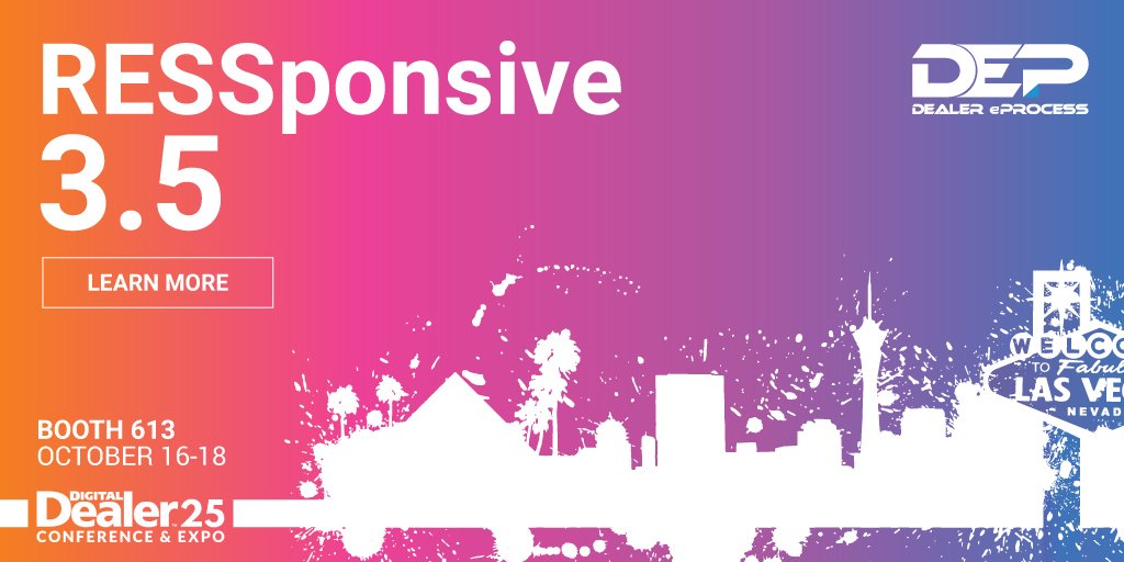 dealereprocess's tweet photo. Do you have a RESSponsive 3.5 website? Stop by Digital Dealer booth 613 to see what you're missing or drop us a line: https://t.co/9MjgyMP4IJ #dd25 #digitaldealer #dealereprocess #dep https://t.co/7VLucNvcbZ