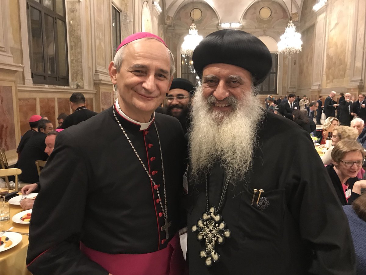 Fe_DiLeo's tweet photo. Greetings of friends in #Bologna.
#AnbaPola e Mgr. Matteo #Zuppi after #PONTIDIPACE2018 in the #SpiritofAssisi. @santegidionews #Copts https://t.co/uok0u7cuCc