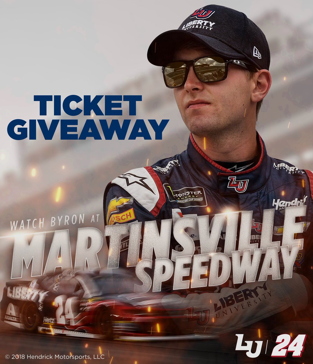 LibertyU's tweet photo. Retweet and follow us for a chance to win two tickets to see LU student @WilliamByron in the NASCAR Cup Series at @MartinsvilleSwy on October 28! https://t.co/Izg4jYn4Zb