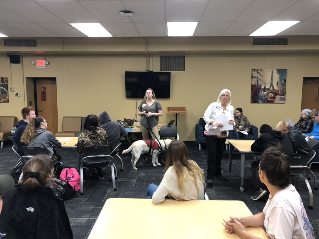 carrieschle's tweet photo. Thank you @OUTulsa and Professor Paws Project for speaking to future OT and PT students today at CPHS about service dogs and the fields of occupational and physical therapy! #edsandite #sanditehero https://t.co/xKthVE3ifm