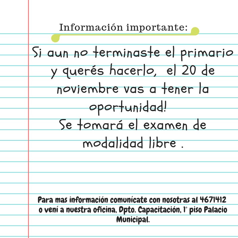 CapacitacionR4's tweet photo. Si tenes a alguien que conozcas y que quiera terminar la escuela primaria...te contamos que el 20 de Noviembre se realizan los exámenes libres en la Escuela 21 de Julio.-
#EducacionParaAdultos @gobderiocuarto @EMOSRIOCUARTO https://t.co/wBjNlwnIc2
