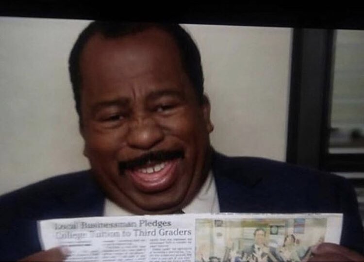 DwightSchrute_'s tweet photo. The best part about Scott’s Tots is that Stanley saved the newspaper for 10 years for this exact moment https://t.co/9zYfdvwbCa