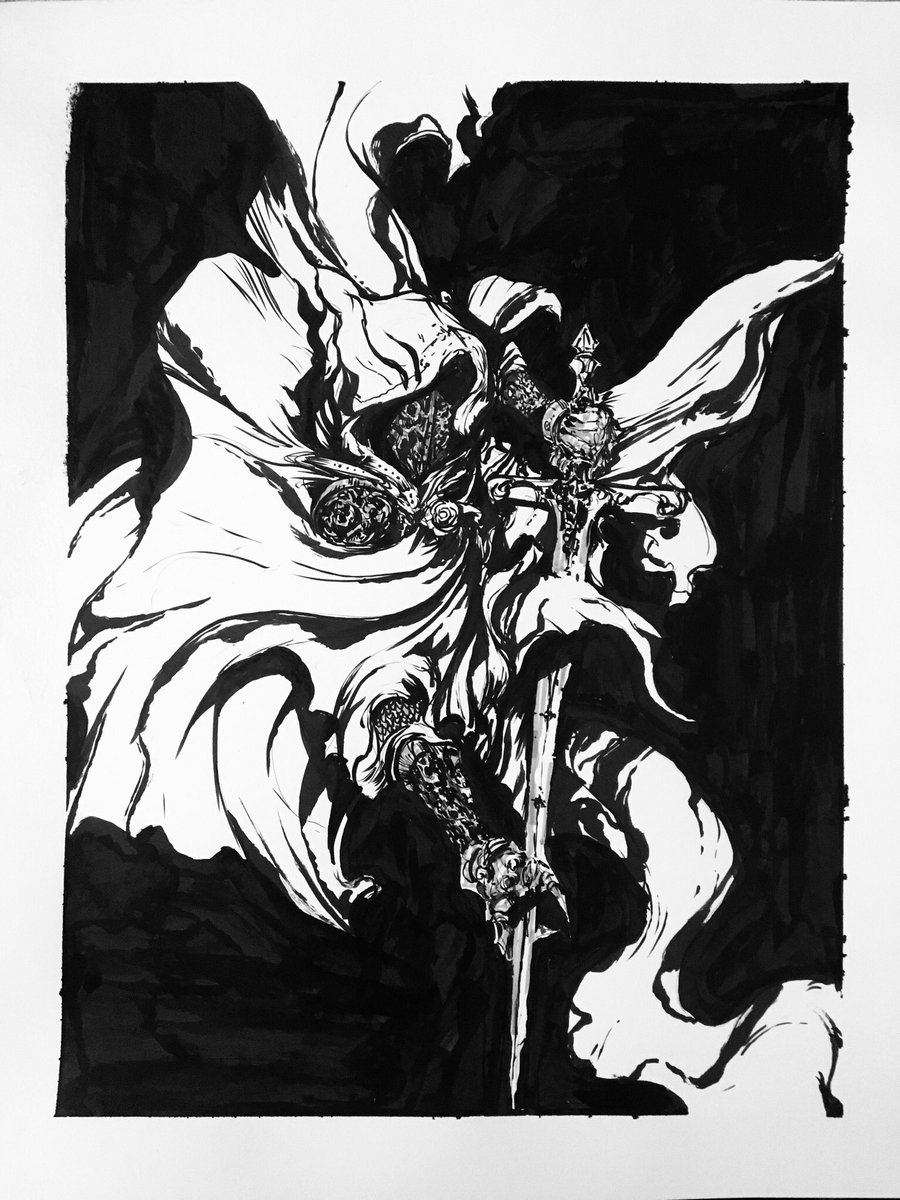 The 16th Dark Knight, The Moonlit Blades #inktober2018 #inktober #ink #drawing #dark #knights #art "Ranging to fore, heralds and loyal fragments of their dread mistress The Pale Lady. Moonlight will not save you, the Green Throne will be a red ruin she is done with it...