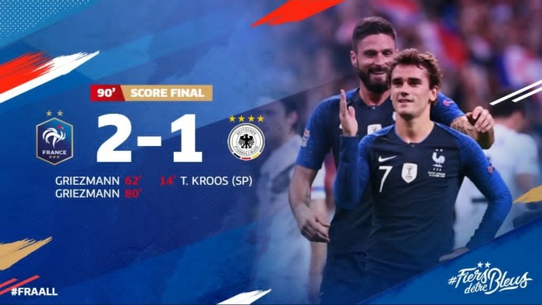 GnrationsSport1's tweet photo. L'@equipedefrance  élimine l'Allemagne de la Ligue des Nations grâce à un doublé de Griezmann !⚽⚽ #FRAALL #LigueDesNations https://t.co/svssXsxM66