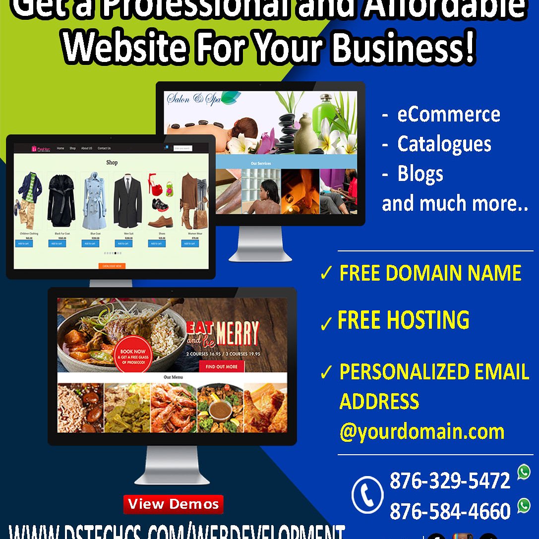 dstechcs's tweet image. FREE domain + FREE hosting. Visit dstechcs.com/webdevelopment/  or Call/ Whatsapp 876-329-5472/ 876-584-4660 #dstechcs #dstechcomputersolutions
