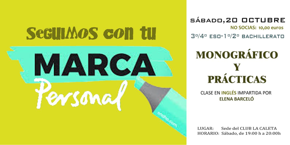 club_lacaleta's tweet photo. Este fin de semana viene cargado de actividades para las mayores. El viernes 19 #debate con @CanovasFundac y el sábado 20 de octubre continua con tu marca personal. #future #woman #2beyourself #ClubLaCaleta #Málaga https://t.co/efMb9ghL69
