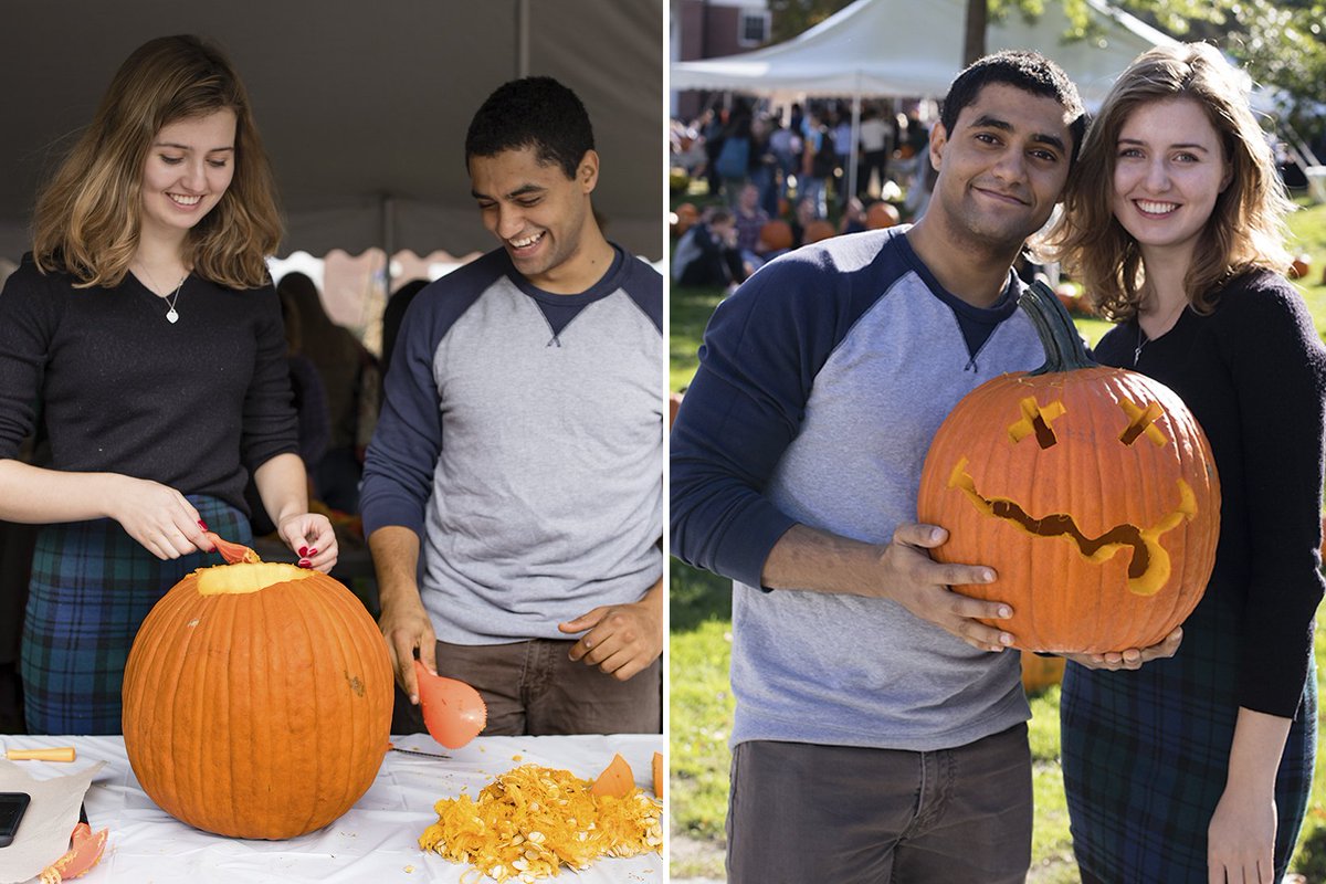 AmherstCollege's tweet photo. This year's #ACFallFest included pumpkin carving, horse-drawn hayrides and an inflatable 16-foot tandem slide. But, as always, it was the food that truly stole the show! https://t.co/BkRECe52ME