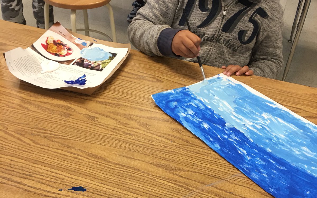 3rd Grade artists are exploring color mixing in the style of Georgia Okeefe’s landscapes. <a href="/PineCrestArt/">Michelle Meyer</a> @PineCrestSDT <a href="/PineCrestES/">Pine Crest ES</a>