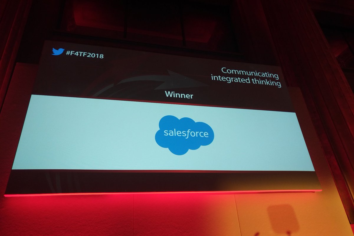 GlobalAccWeb's tweet photo. salesforce the winner of Communicating Integrated Thinking award at #F4TF2018 @partnerforce @salesforcenews https://t.co/rRnCRNq4t8