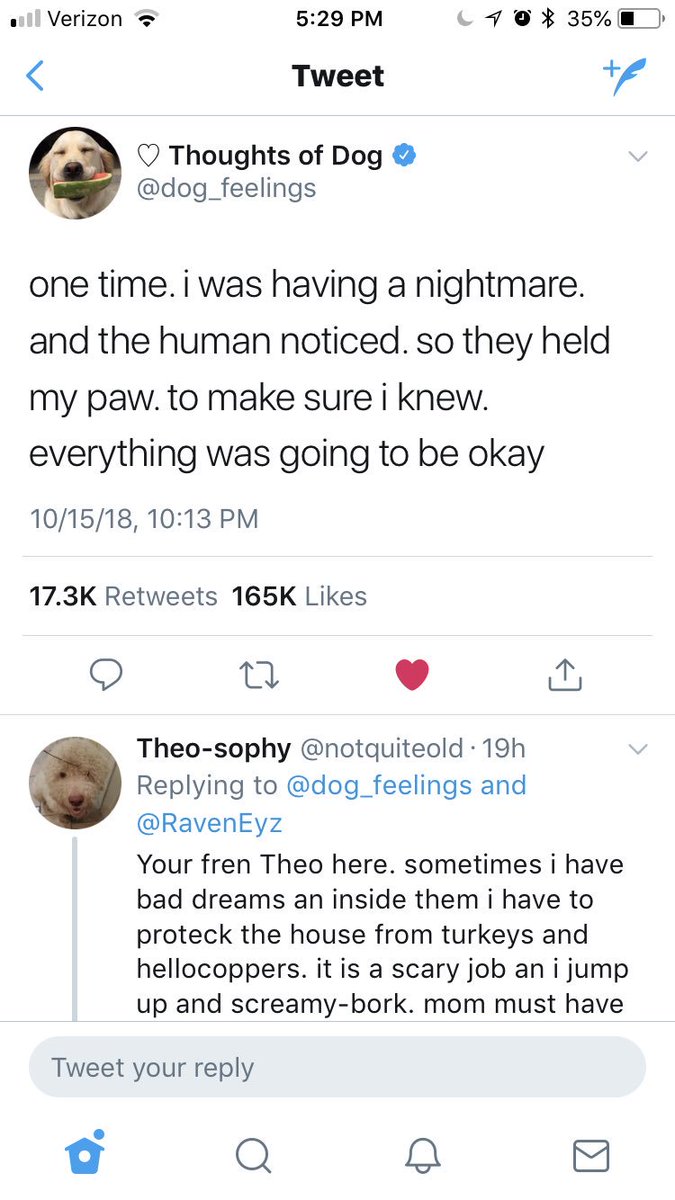 heatherlynnko's tweet photo. These are my favorite conversations on all social media @dog_feelings https://t.co/O8HPED8CMo