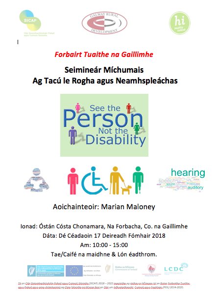 GalwayIntercult's tweet photo. Seimineár Míchumais amarach san Óstán Cósta Chonamara. Fáilte go cach ó ⁦@galwayruraldev⁩ igcomhar le ⁦⁦@Employabilityga⁩ @HealthyGalwayCo⁩ ⁦@BOCSI_Social⁩ ⁦@nuigalway⁩ @HSELive⁩ @galwaycoco #SocialInclusionWeek #CuimsiúSóisialta https://t.co/JTfpJooD6F