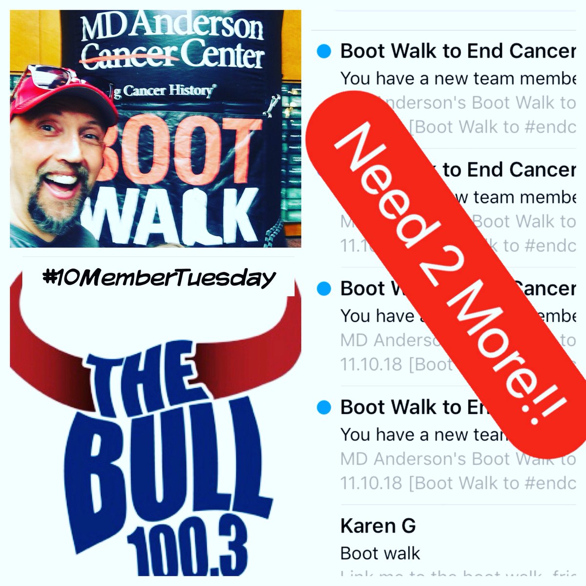 RealGeoLindsey's tweet photo. Hey Y’all - I need two more to hit our goal of adding #10Members to our @mdandersoncancercenter Boot Walk team!!!  Email me - george@thebullhouston.com or message me and I’llsend you the direct link - FREE TO JOIN https://t.co/GBkNAw1UHl