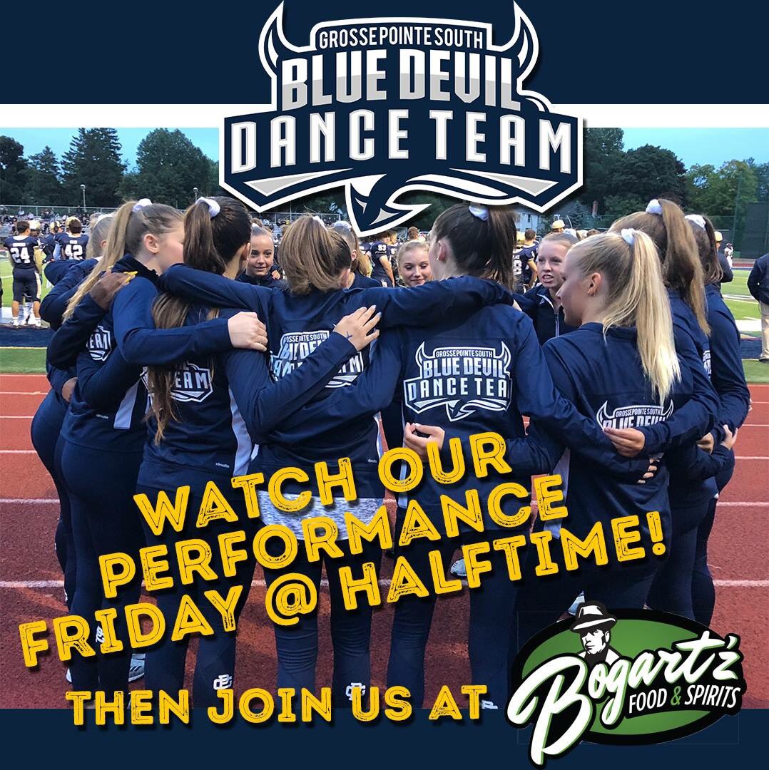 BlueDevilDance's tweet photo. Hope to see you all at halftime on Friday for our final regular season performance! Join us afterward (or anytime on the 19th) @bogartzcafe for a fun way to support our program! #gpbluedevildance #gosouth @SOUTHBLUEDEVILS https://t.co/ofWKKR8NNB