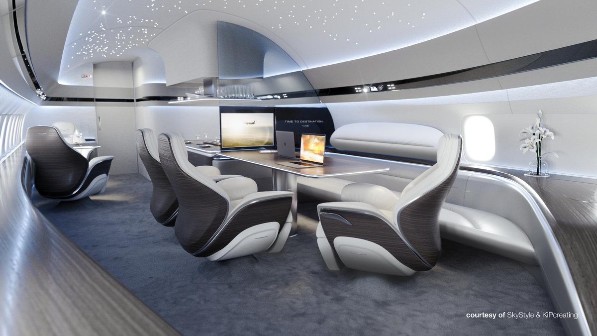 BoeingAirplanes's tweet photo. First look at the new BBJ #737MAX interior images by award-winning design firms SkyStyle and KiPcreating at #NBAA18! #BoeingBusinessJets https://t.co/jvaE14NfEJ