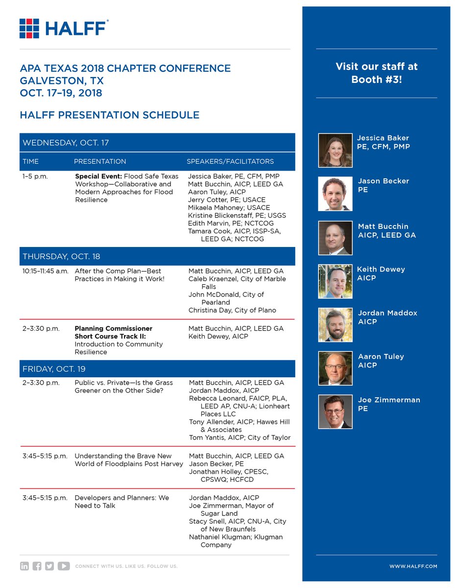 wearehalff's tweet photo. #Floodplains, #resilience, #compplanning, #development and #careers…we’re covering it all at the @txplanning 2018 Chapter Conference this week. Check out our presentations and speakers, and say hello at Booth #3. #APATX18. https://t.co/J1RkAQa0EO