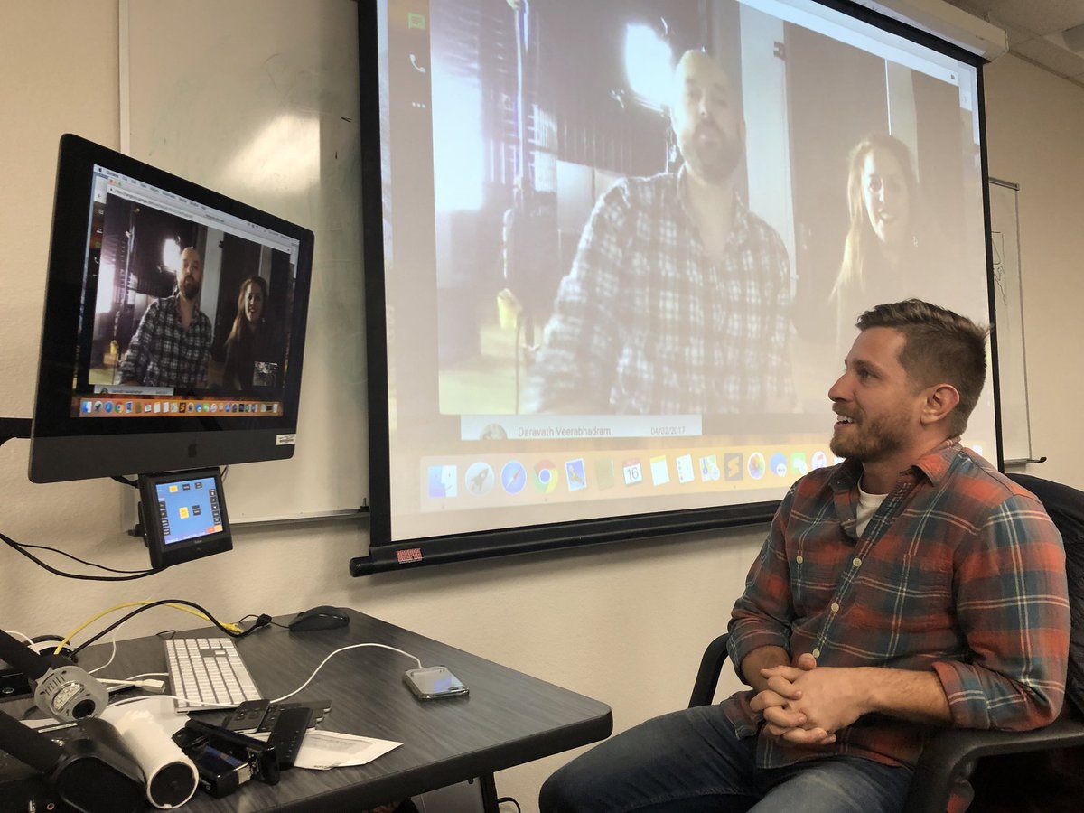 We’re live with <a href="/nbcleftfield/">NBC Left Field</a>  <a href="/owain_rich/">owain_rich</a> <a href="/mfeoc/">Deborah Basckin</a> talking about emerging media in <a href="/jonzmikly/">Jon Zmikly</a>’s VR class. #mcweek18