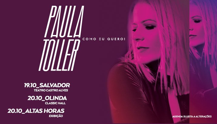 PaulaTollerProd's tweet photo. TOUR COMO EU QUERO - SHOWS E DIVULGAÇÃO OUTUBRO!
18.10 - Gravação Altas Horas (R. Globo)
19.10 - Salvador (BA)
Teatro Castro Alves
Ingressos: https://t.co/chgMk5sCvj
20.10 - Olinda (PE)
Classic Hall Recife
Ingressos: https://t.co/lSvL3rmAnE
20.10 - Exibição Altas Horas (R. Globo) https://t.co/KyQ9AgAzqY