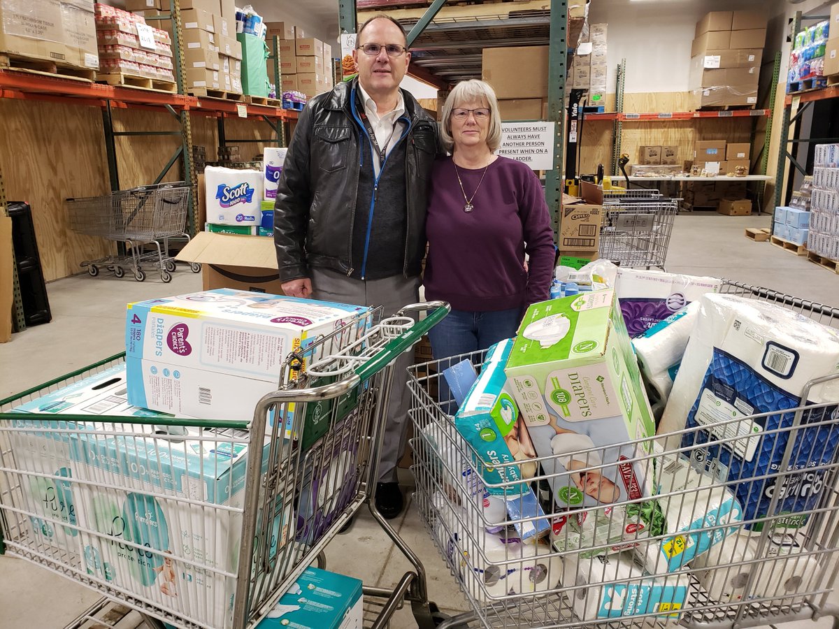 Cindy and Mike La Clair just delivered 200 pounds of diapers and toiletries, along with $20, from the Summers Landing neighborhood in Cottage Grove!