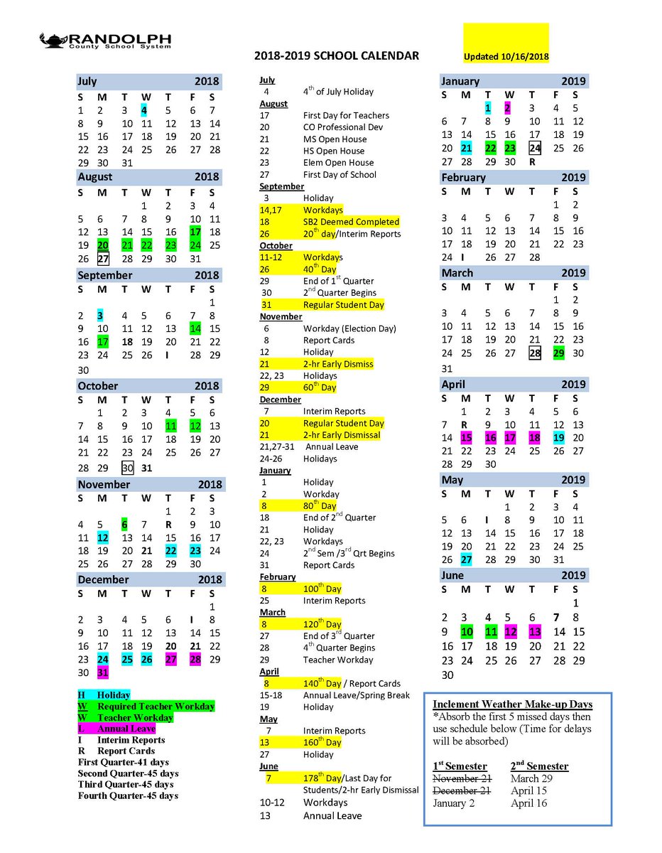 Randolph Co Schools On Twitter Due To The Amount Of School Missed During The Past Month As A Result Of Inclement Weather The Randolph County School System Calendar Has Been Revised Please