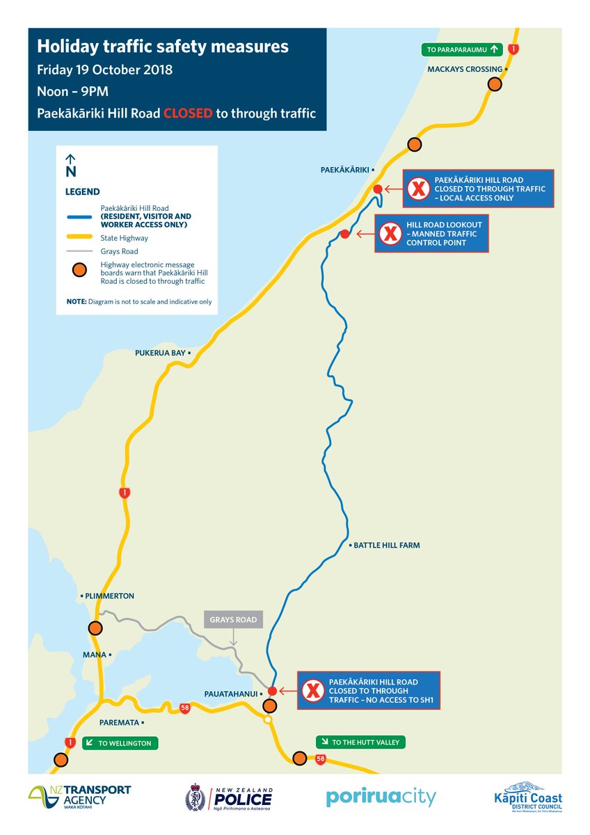 nztawgtn's tweet image. PAEKĀKĀRIKI HILL RD – PLANNED CLOSURE
For one day only the road will be CLOSED to through traffic on Fri 19 Oct from noon and due to re-open at 9pm. It will remain open to cyclists and residents. Thank you for your understanding. Have a safe and enjoyable #LabourWeekend. ^EW