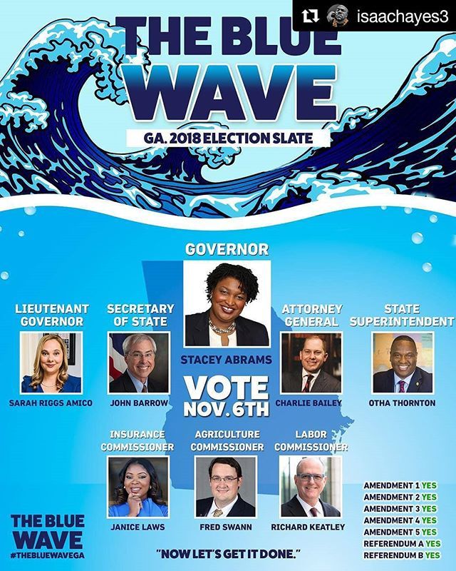 OfficialRobA's tweet image. Hop on the wave GA! Make sure your voice is heard! 
#Repost @isaachayes3 ・・・
I present #TheBlueWave 🌊
SEND THIS TO EVERYONE YOU KNOW. #SHARE #REPOST 
Leave no doubt who to vote for November 6th and in Early Voting! @staceyabrams for Governor. #WeRead… ift.tt/2PDLm0b