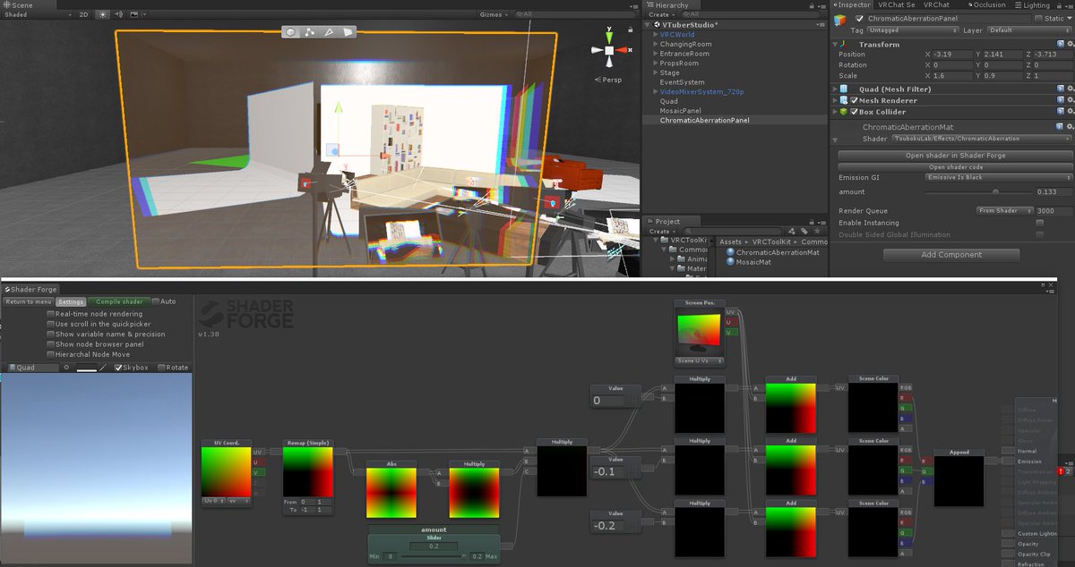 kohack_v's tweet image. できた。ShaderForgeでChromaticAberrationみたいになるシェーダーのレシピ。#Unity #ShaderForge