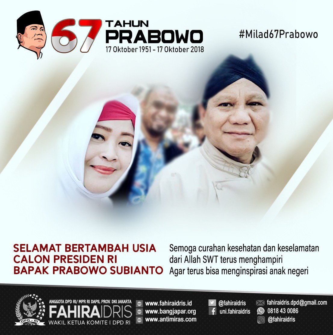 Selamat Bertambah Usia
Calon Presiden RI Bapak @Prabowo

Semoga curahan kesehatan dan keselamatan 
dari Allah SWT terus menghampiri
Agar terus bisa menginspirasi anak negeri

#Milad67Prabowo