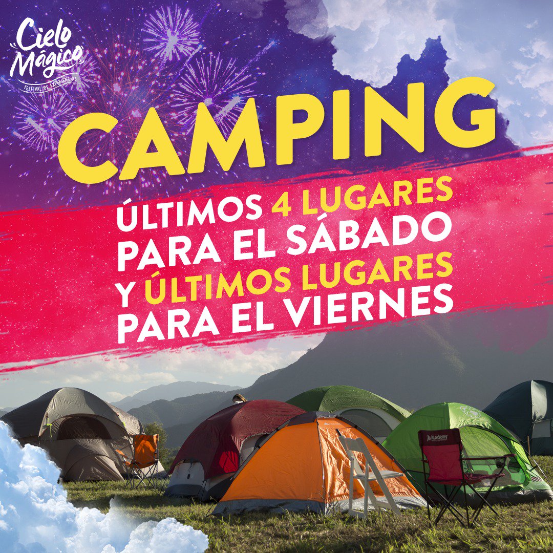 cielomagicomx's tweet photo. ¡Apúrate por los últimos espacios de #Camping! 🏕✨ Sólo nos quedan 4 lugares para el sábado y muy pocos para el viernes. Adquiérelos en ➡ https://t.co/wFY3WlMW9a

#BajoLasEstrellas #CieloMágico https://t.co/6hpSljusv5