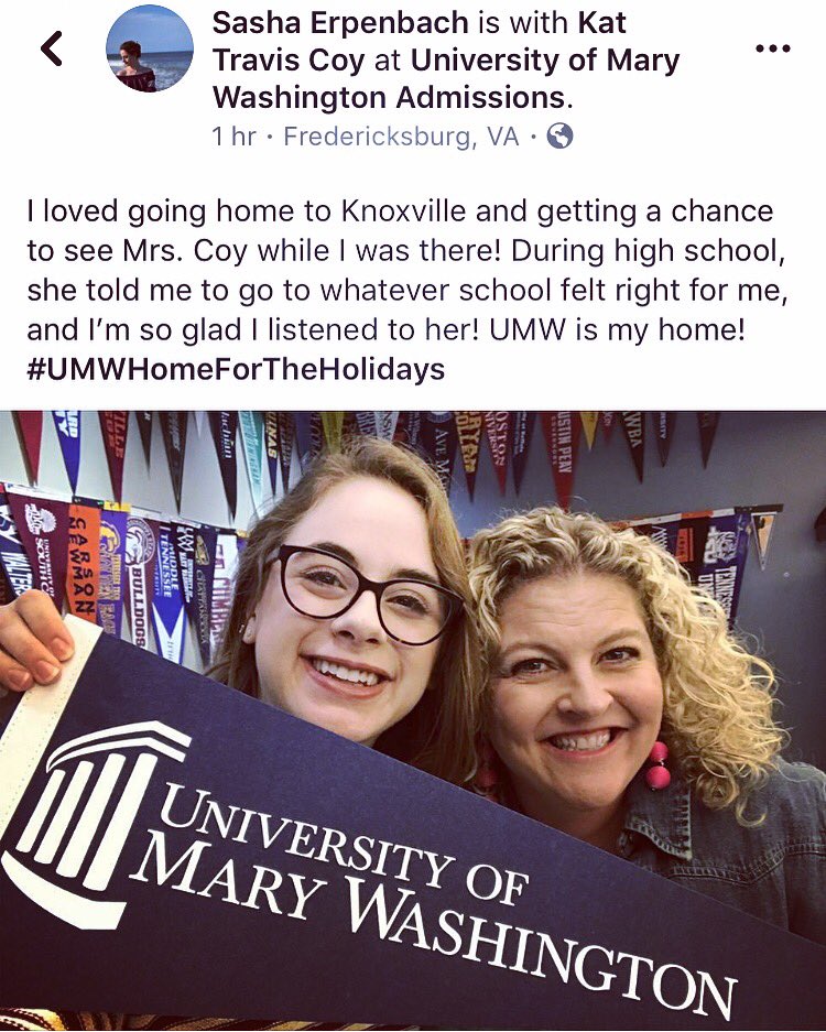 KCHScounselors's tweet photo. We love #KCHSalumni visits! Especially when they bring swag (and info) from @MaryWash ! So fun to hear about her amazing experiences with the @umwhisp WOW! We are super proud of all college has brought to this special alumni! PS - #listentoyourSchoolCounselor https://t.co/0rUR8ANt77