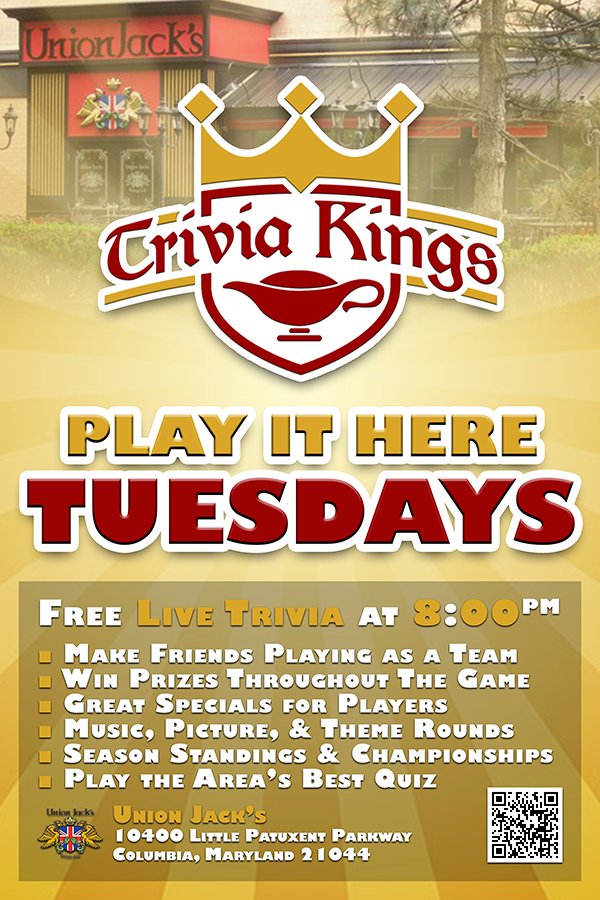 UJColumbia's tweet photo. Trivia every Tuesday! $50 to 1st Place! https://t.co/ZRlKzrnkCD