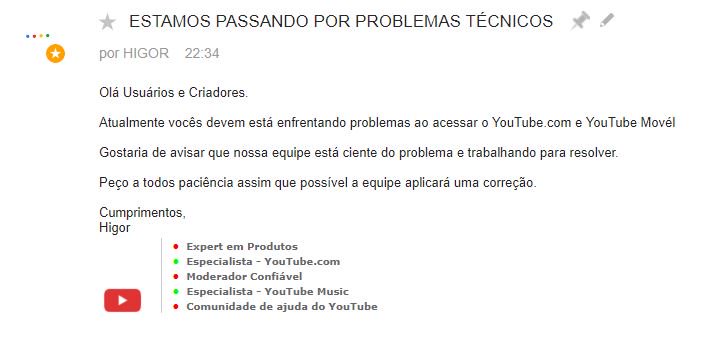 O Xrhsths Higor Sto Twitter Problema Conhecido Bug Ao Acessar O Youtube O Teamyoutube Esta Ciente Do Problema E Vao Corrigi Lo Assim Que Possivel Https T Co Lzbyobbihi