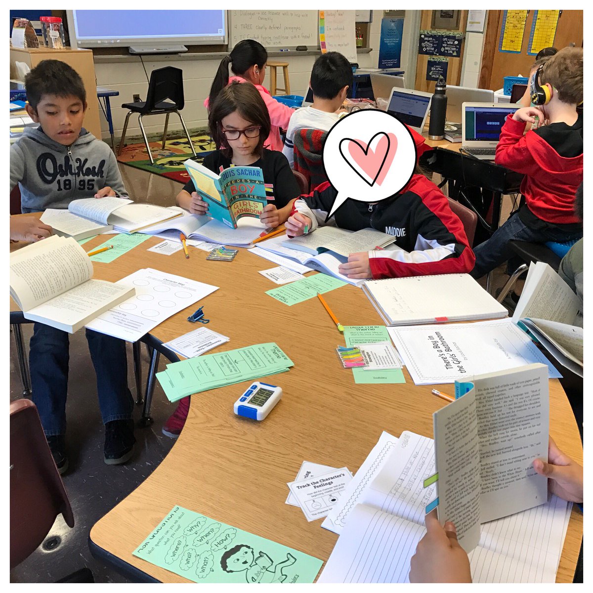 They couldn't wait to read their new guided reading selection by Louis Sachar! @LouisSachar #Readingengagement #KeyportSchools #guidedreading