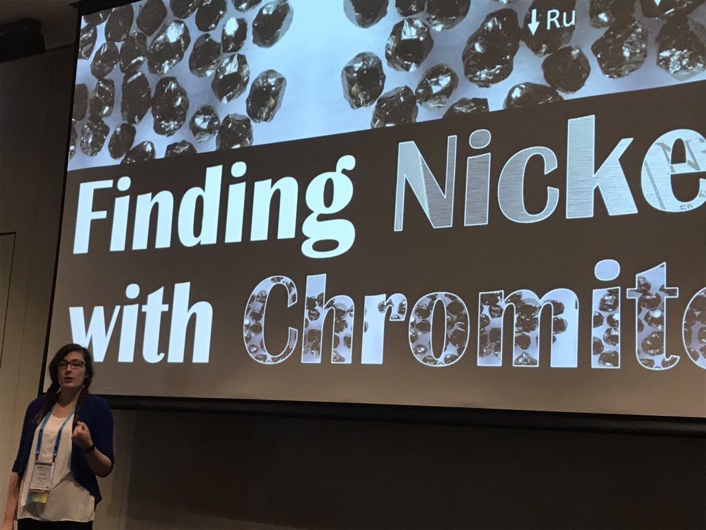 VOLCANOTEACHER's tweet photo. Ni + Cr Sulfides are Ru-chomping Pac-Mans (nomnomnom) #geoscicomm #WOMEESA #Minerals #AGCC2018Adelaide https://t.co/XXBLHK0beo